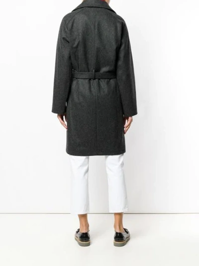 Shop Apc Belted Sigle Breasted Coat In Grey