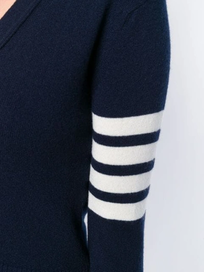 Shop Thom Browne Stripe Detail Cardigan In Blue