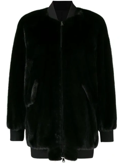 Shop Blancha Fur Bomber Jacket - Black