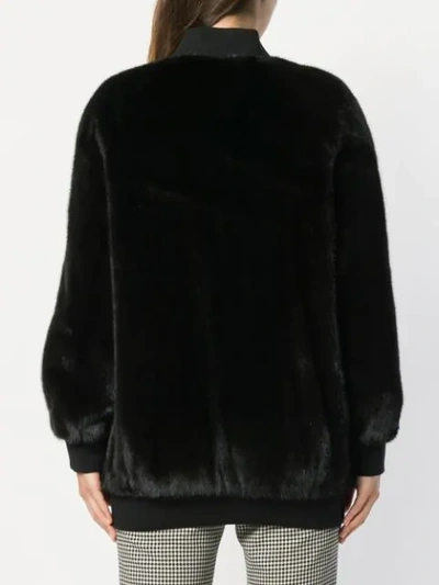 Shop Blancha Fur Bomber Jacket - Black