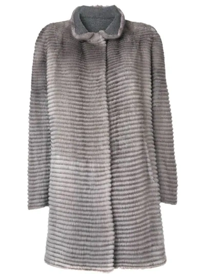 Shop Liska Striped Textured Coat In Grey