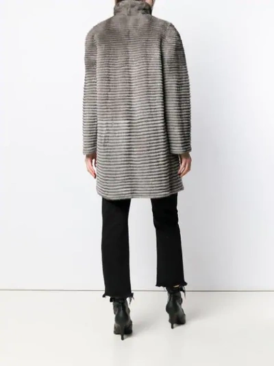 LISKA STRIPED TEXTURED COAT - 灰色