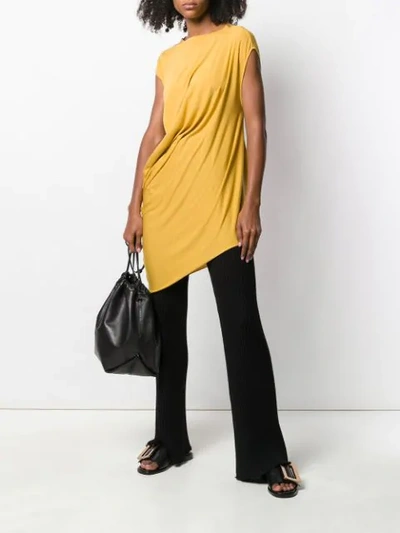 Shop Rick Owens Lilies Ruched Cap Sleeve Dress - Yellow