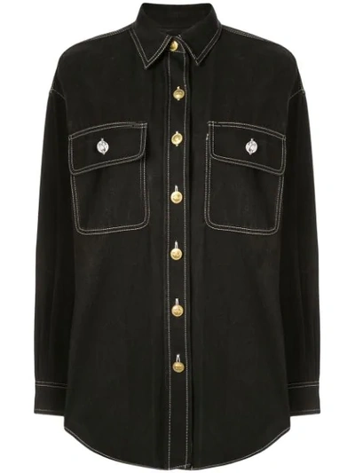 Pre-owned Chanel Stitching Details Shirt Jacket In Black