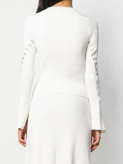 Shop Alexander Mcqueen Hook And Eye Embellished Sweater In White