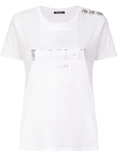 Shop Balmain Logo Printed T In White