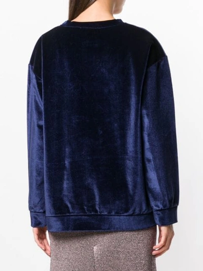 Shop Lédition Embellished Detail Velvet Sweatshirt In Blue