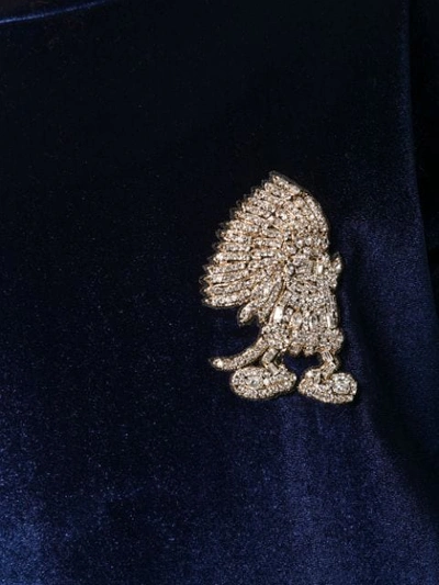 Shop Lédition Embellished Detail Velvet Sweatshirt In Blue