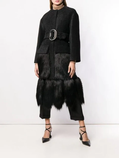 Shop Elisabetta Franchi Faux-fur Trimmed Coat In Black