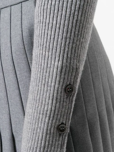 Shop Thom Browne Striped Half-and-half Rib Knit Turtleneck In Fine Merino Wool In Grey