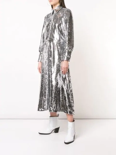 Shop Ganni Long Sequinned Dress In Silver