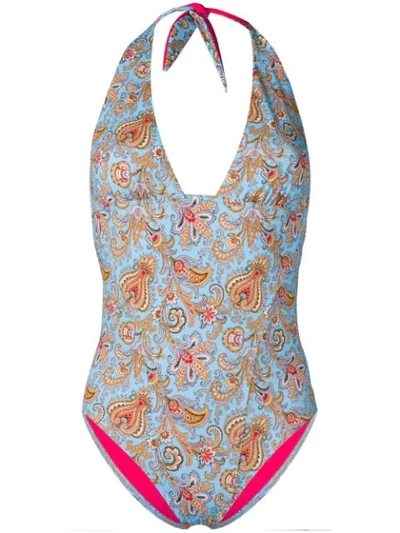 Shop Etro Paisley Print Swimsuit In Blue