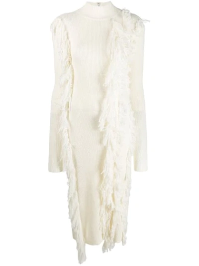 Shop David Koma Fringed Sweater Dress In White