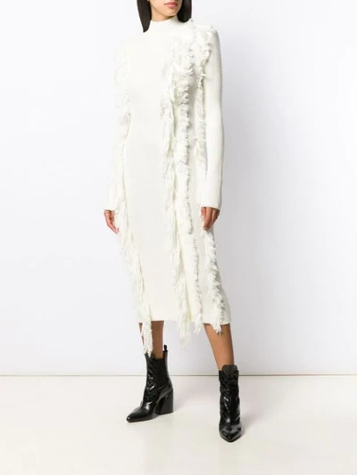 Shop David Koma Fringed Sweater Dress In White