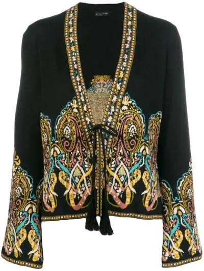 Shop Etro Patterned Knit Cardigan In Black