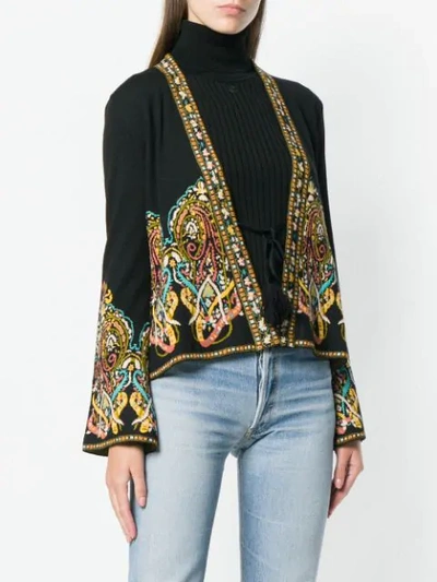 Shop Etro Patterned Knit Cardigan In Black