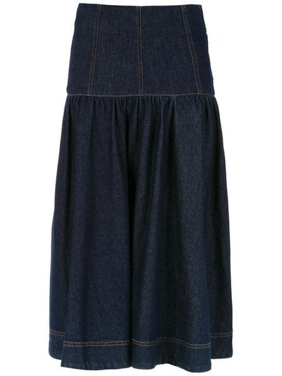 Shop Andrea Bogosian Denim Midi Skirt In Blue