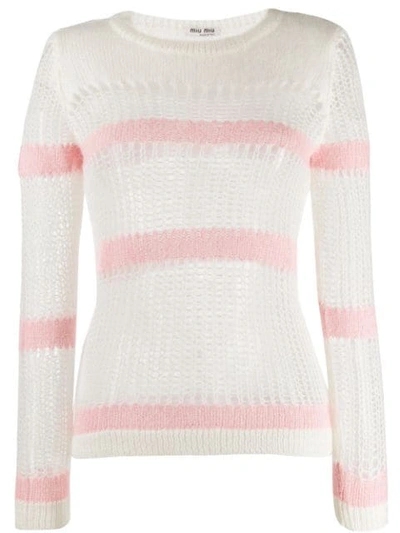 Shop Miu Miu Loose Knit Striped Jumper - White