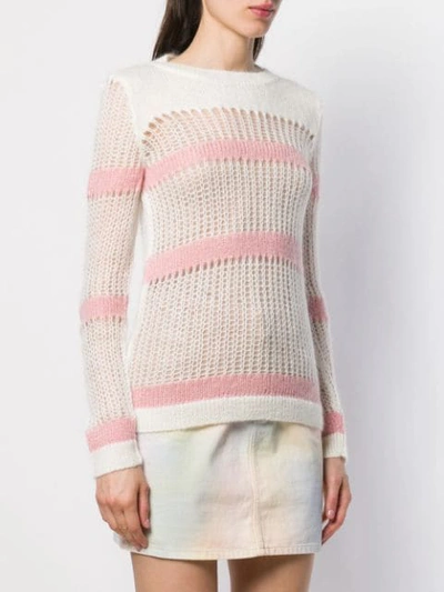 Shop Miu Miu Loose Knit Striped Jumper - White