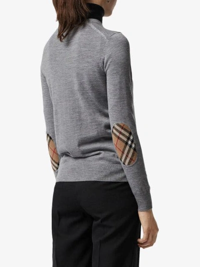 Shop Burberry Vintage Check Detail Merino Wool Sweater In Grey