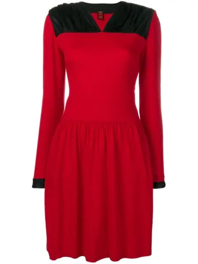 Pre-owned Ritz Saddler Vintage Ruched Panel Shoulder Dress - 红色 In Red