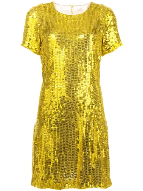 yellow sequin mini dress