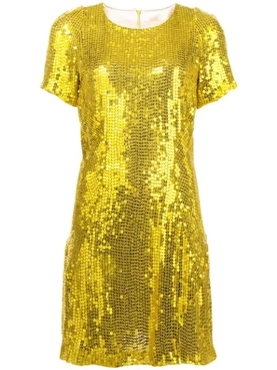 Shop Galvan Sequinned Mini Dress In Yellow