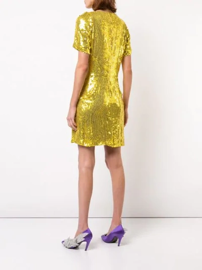 Shop Galvan Sequinned Mini Dress In Yellow