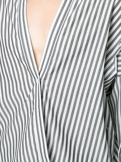Shop Nili Lotan Striped Single Button Shirt In Grey