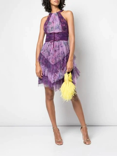 Shop Marchesa Notte Pleated Midi Dress In Purple