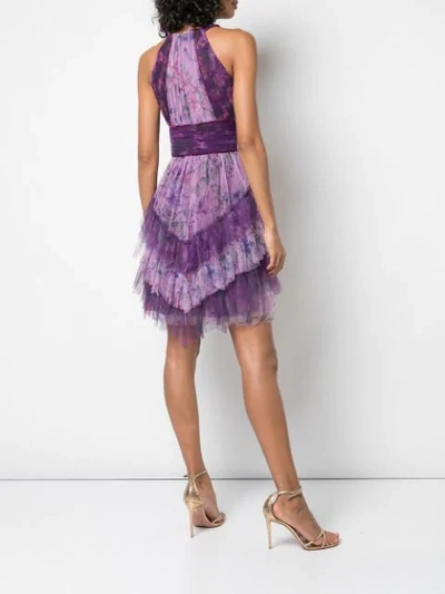 Shop Marchesa Notte Pleated Midi Dress In Purple