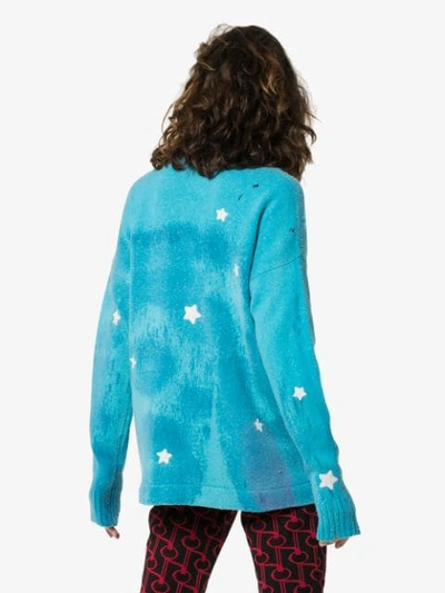 Shop Amiri Star Embroidered Cardigan In Blue