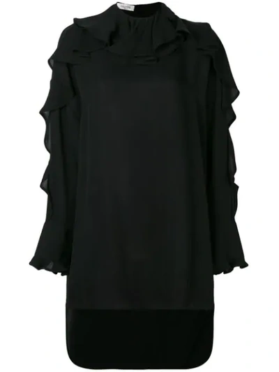 Shop Valentino Ruffle Neck Cascade Sleeve Blouse In Black