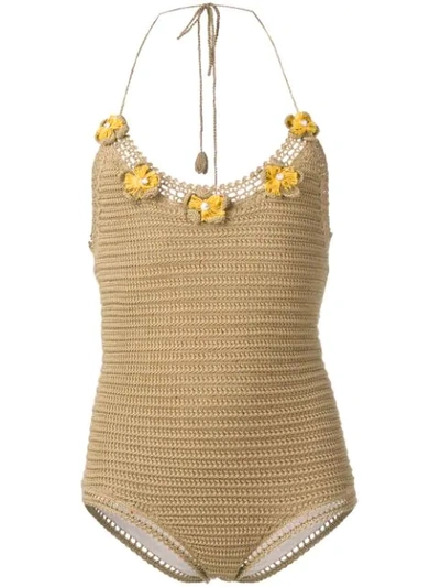 Shop Alanui Crochet Swimsuit In Neutrals