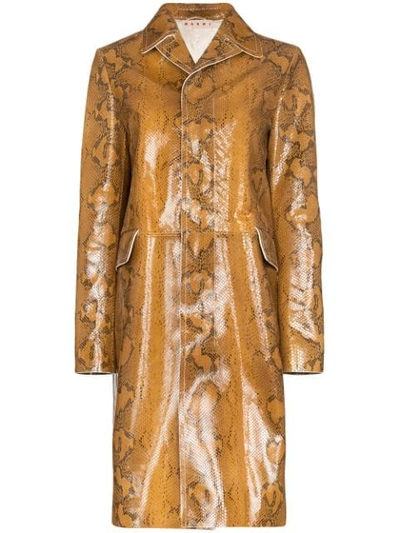 Shop Marni Snakeskin-print Single-breasted Coat In Neutrals