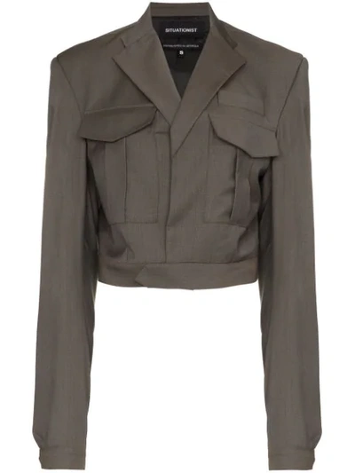 Shop Situationist Boxy Cropped Jacket - Grey