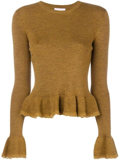 Shop See By Chloé Peplum Knit Jumper In Brown