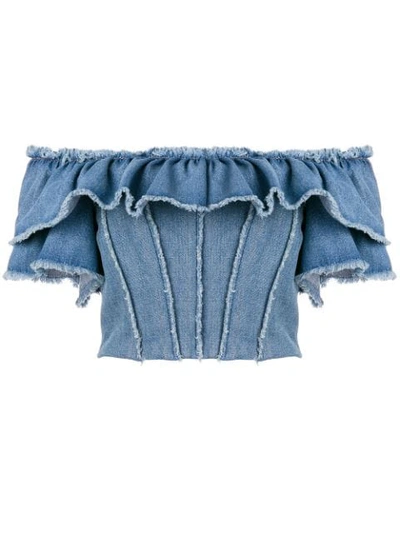 Shop Dolce & Gabbana Off-the-shoulder Denim Top In Blue