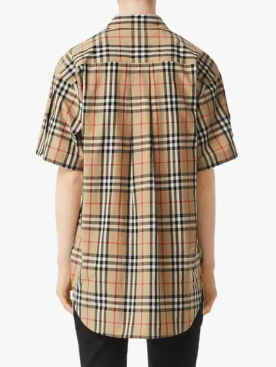 Shop Burberry Short-sleeve Vintage Check Cotton Oversized Shirt In Neutrals