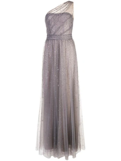 Shop Marchesa Notte Long One-shoulder Dress In Metallic