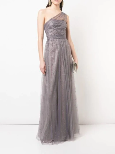 Shop Marchesa Notte Long One-shoulder Dress In Metallic