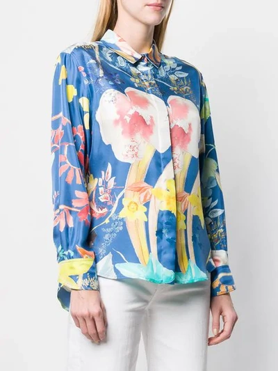 Shop Agnona Floral Print Shirt In Blue