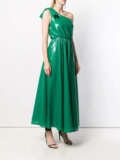 Shop Msgm Sequined Off The Shoulder Dress In Green