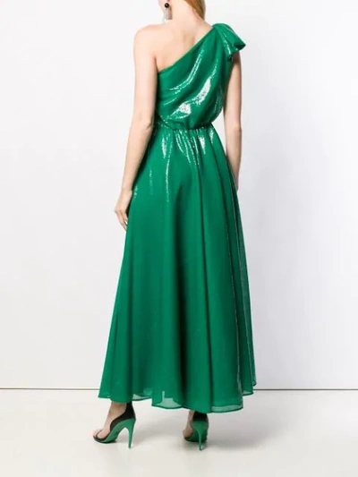 Shop Msgm Sequined Off The Shoulder Dress In Green