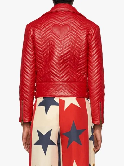 Shop Gucci Quilted Leather Biker Jacket In Red