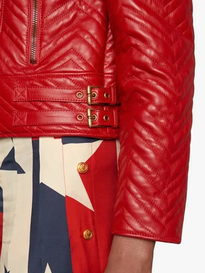 Shop Gucci Quilted Leather Biker Jacket In Red