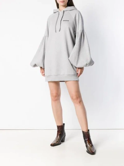 Shop Wandering Balloon Sleeve Hoodie Dress In Grey