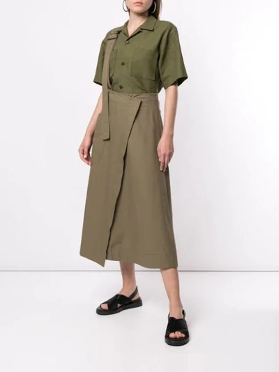 Shop Gvgv Single Suspender Twill Skirt In Green