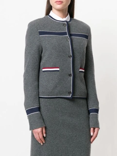 Shop Thom Browne Wool Knit Crewneck Jacket In Grey