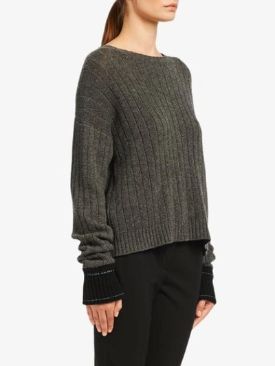Shop Prada Contrast Cuff Ribbed Sweater - Grey